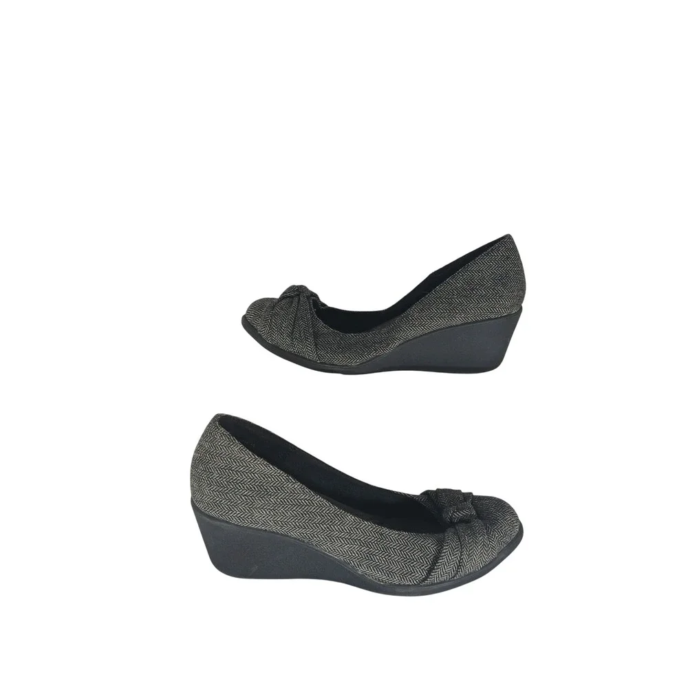 Dexflex by Dexter Wedge Heels 7.5 Grey Herringbone Knotted Round Toe Officecore